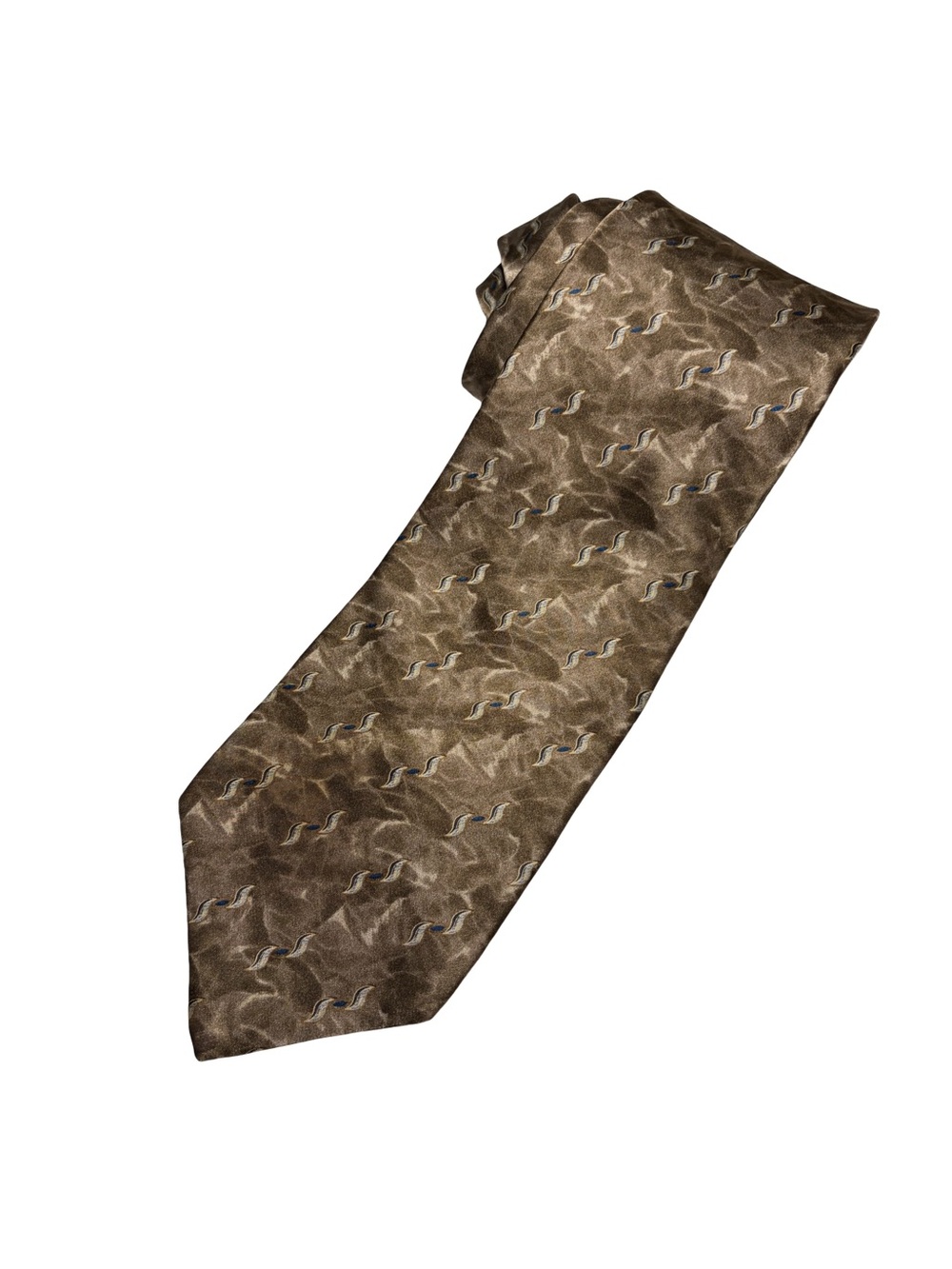 Bill Blass Black Label Silk Tie Brown Gold Abstract Print 4" Wide